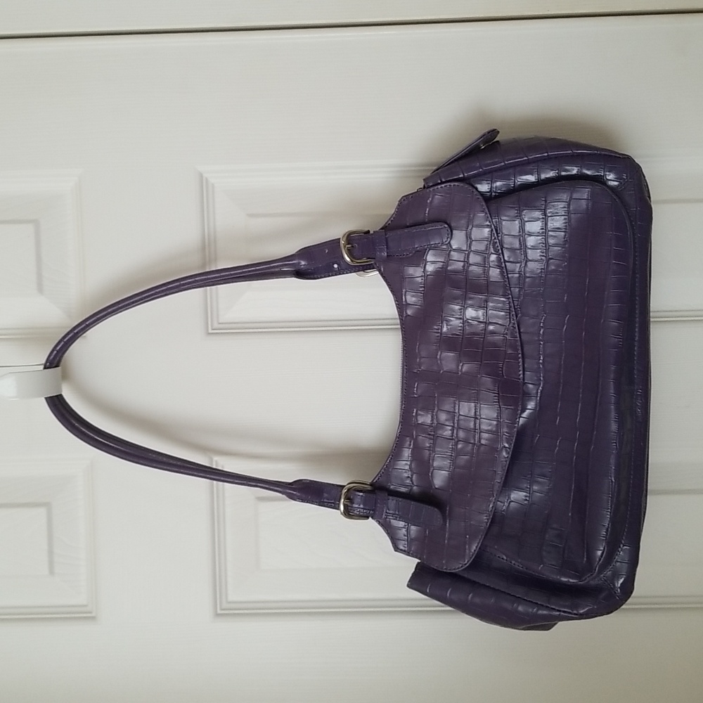 Maxx New York Italian Croco Embossed Leather Zip Top Bag